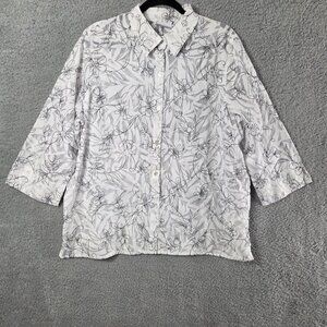 ALFRED DUNNER Floral Blouse Semi Sheer Top 18‎ White Black Boho Office Siren